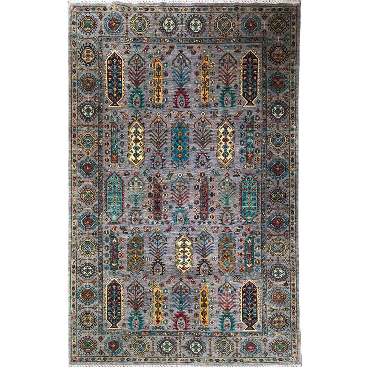 El Dokuma Gri Veziri Afghan Kabile Yün Halı (165x260 cm)