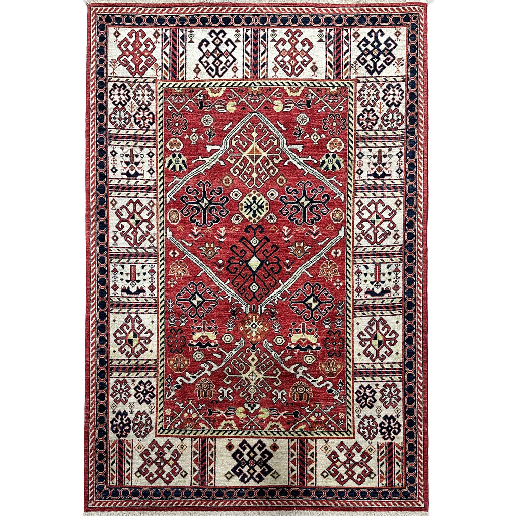El Dokuma Kırmızı Afgan Kabile Yün Halı (155x215 cm)