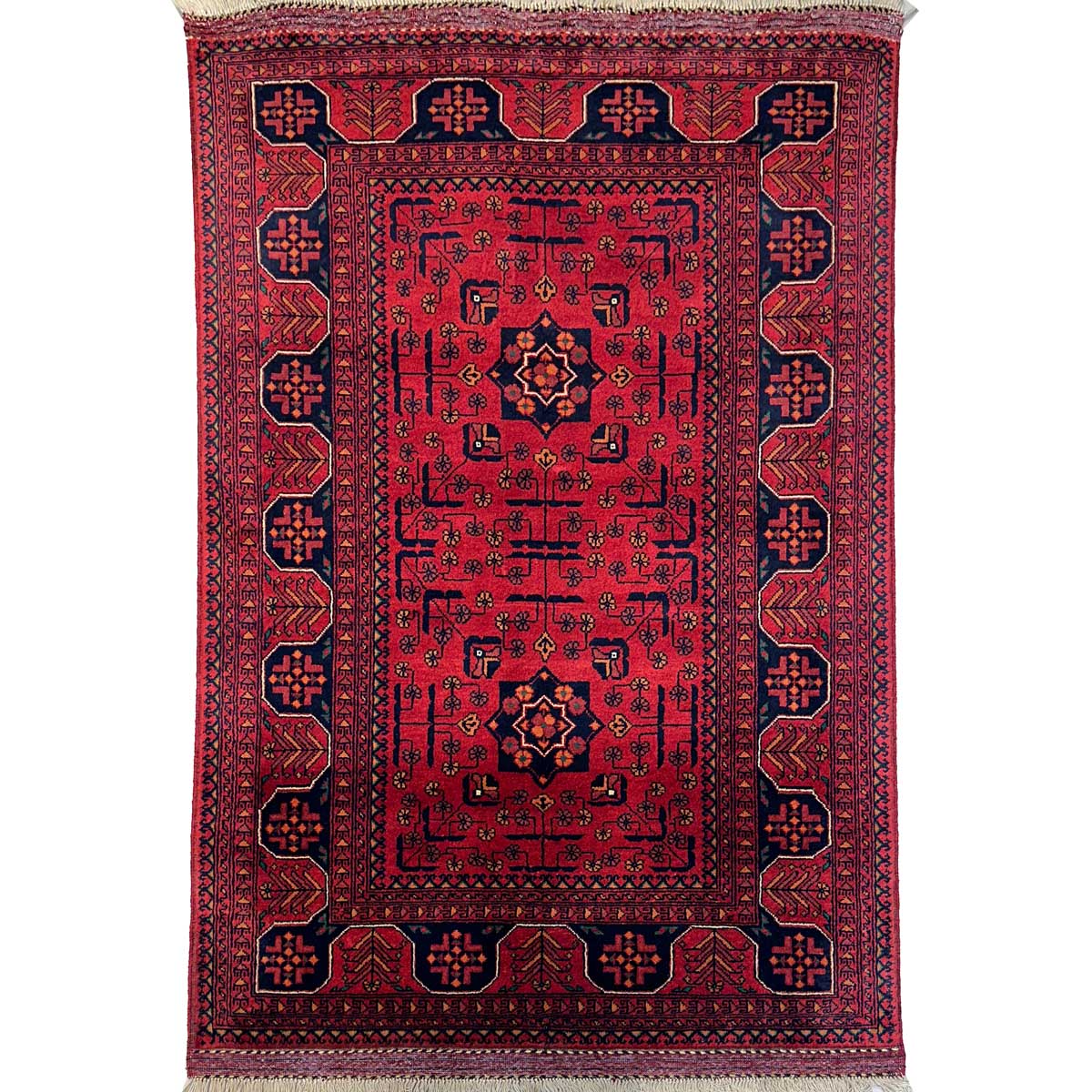 El Dokuma Yıldız Desenli Afgan Yün Halı (100x145 cm)