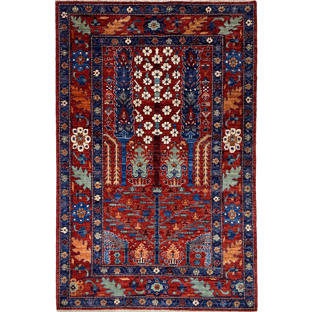 El Dokuma Ağaç Motifli Afgan Kabile Yün Halı (150x240 cm)