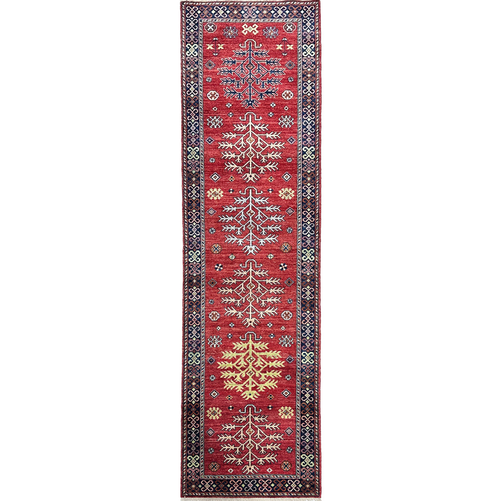 El Dokuma Bordo Afgan Kabile Yün Yolluk Halı (80x300 cm)
