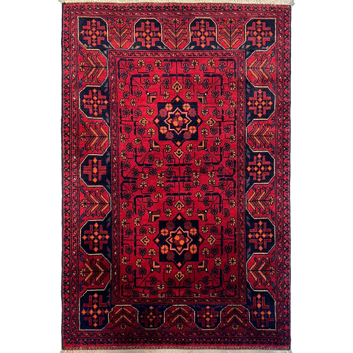 El Dokuma Yıldız Desenli Afgan Yün Halı (80x120 cm)
