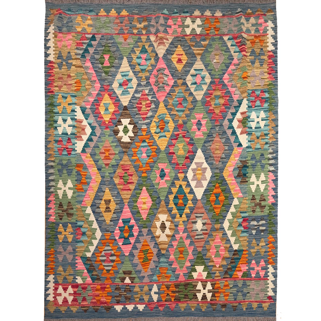 El Dokuma Yeşil Anadolu Desenli Yün Kilim (155x195 cm)