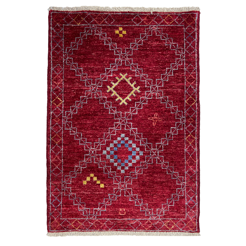 El Dokuma Bordo Modern Yün Halı (60x90 cm)