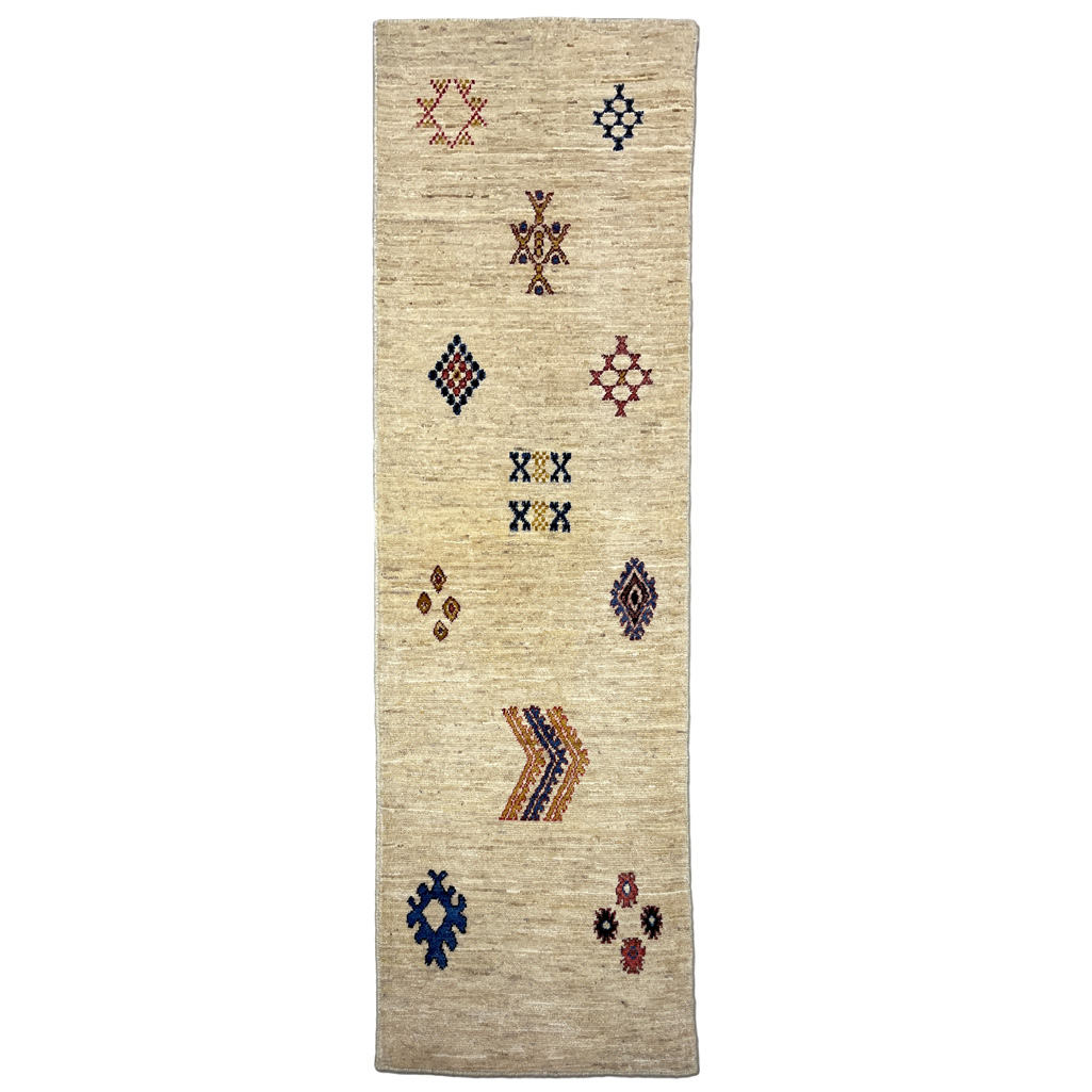 El Dokuma Bej Modern Yün Yolluk Halı (60x180 cm)