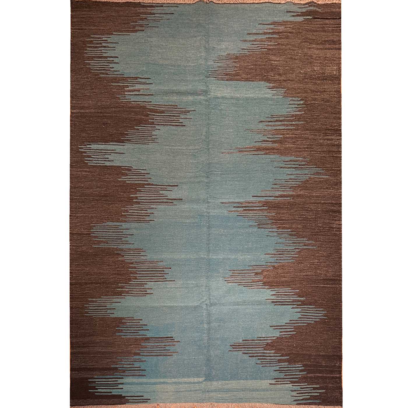 El Dokuma Turkuaz Modern Yün Kilim (200x295 cm)