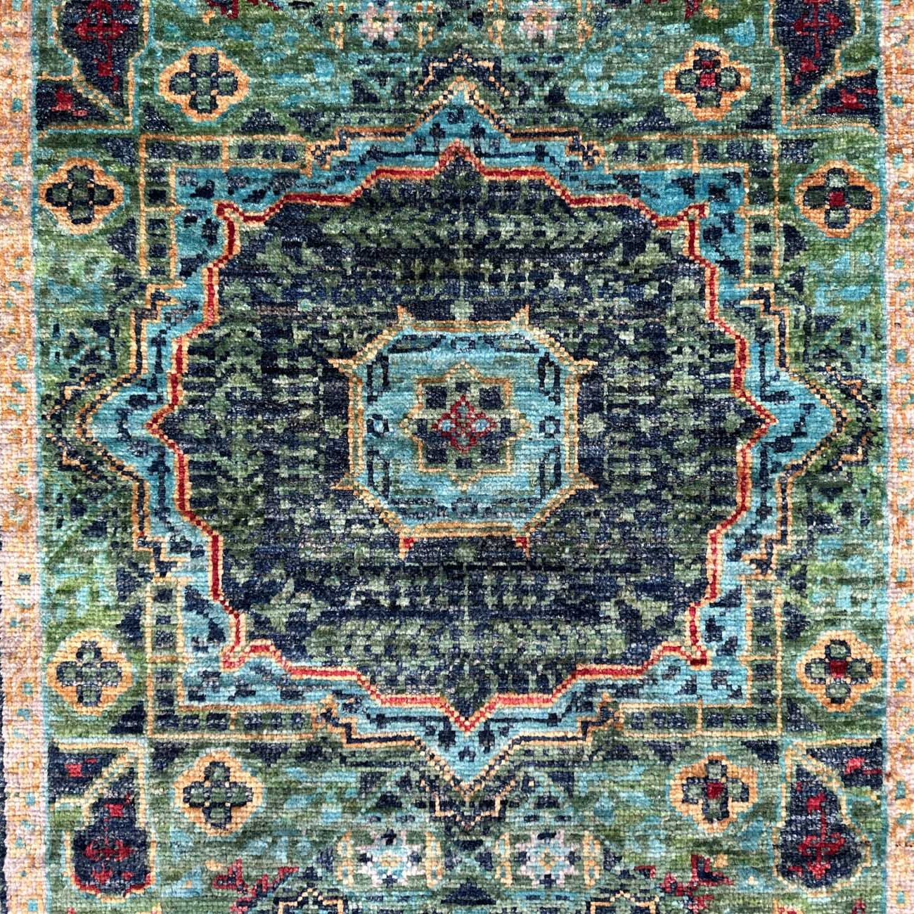 El Dokuma Yeşil Memlük Yün Yolluk Halı (80x240 cm) - Görsel 2