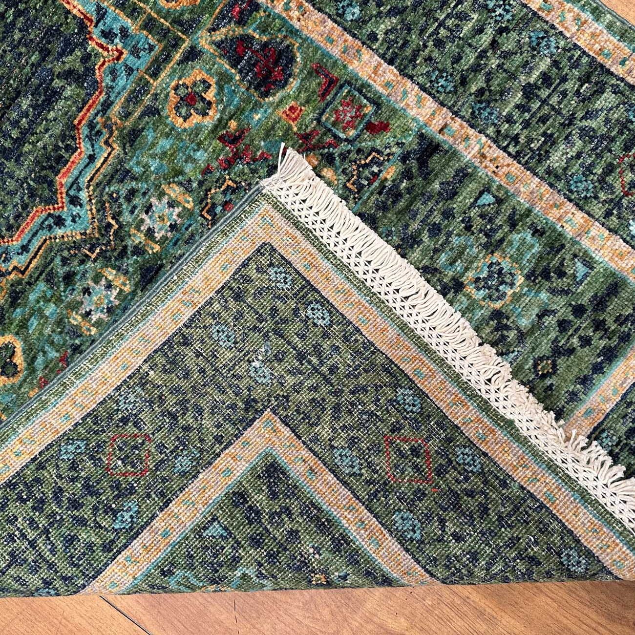 El Dokuma Yeşil Memlük Yün Yolluk Halı (80x240 cm) - Görsel 5