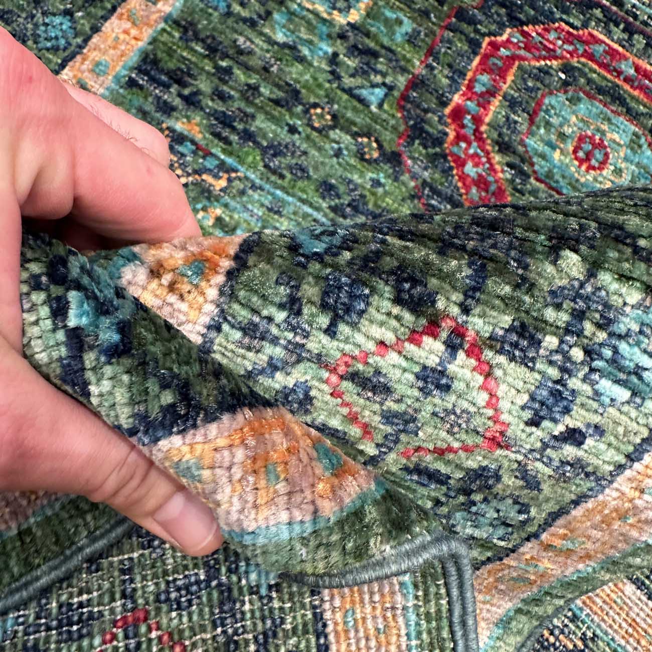 El Dokuma Yeşil Memlük Yün Yolluk Halı (80x240 cm) - Görsel 4