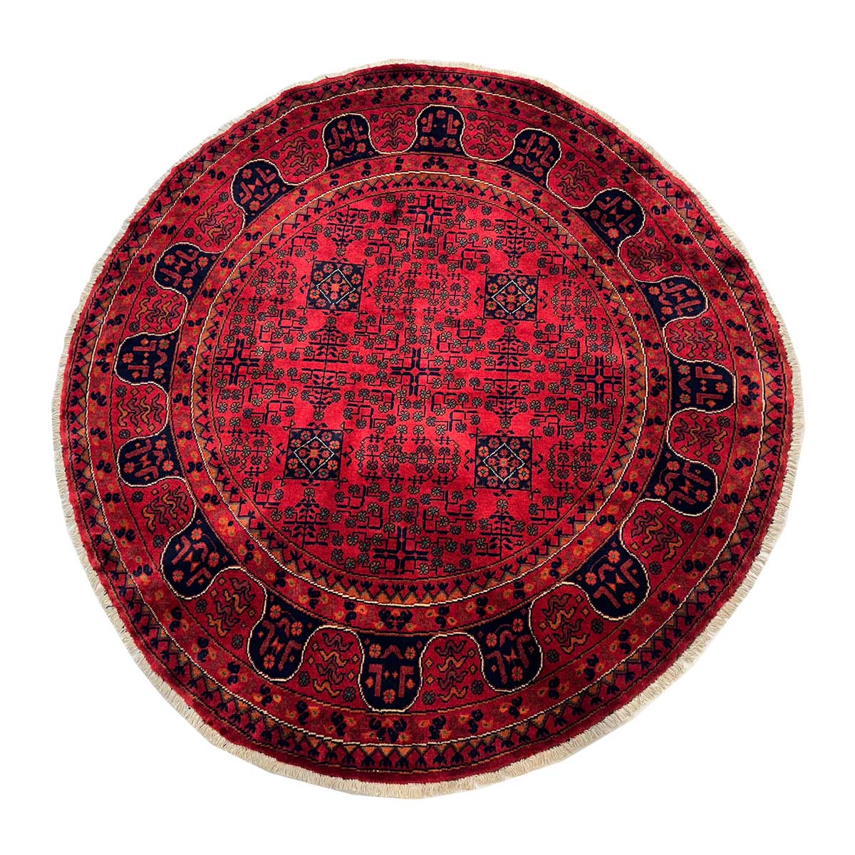 El Dokuma Afgan Khal Muhammadi Yuvarlak Yün Halı (150x150 cm)