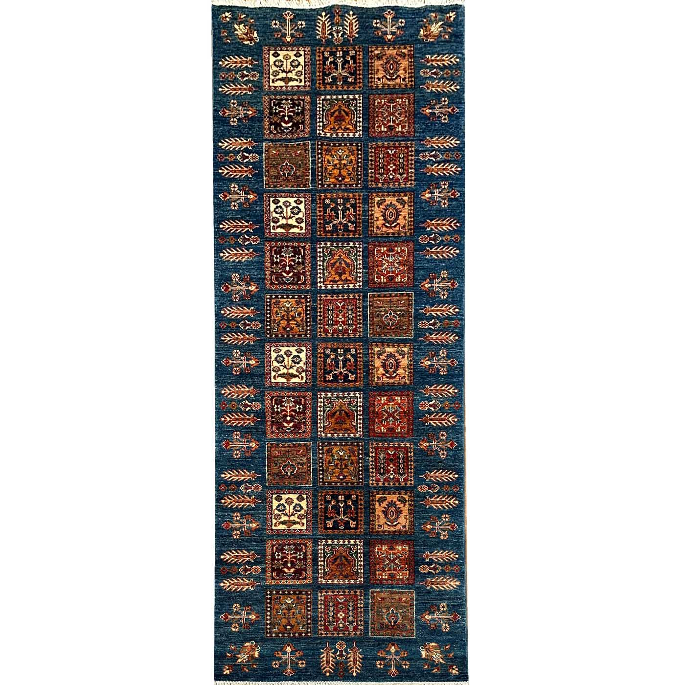 El Dokuma Mavi Bahtiyar Kabile Yün Yolluk Halı (80x255 cm)