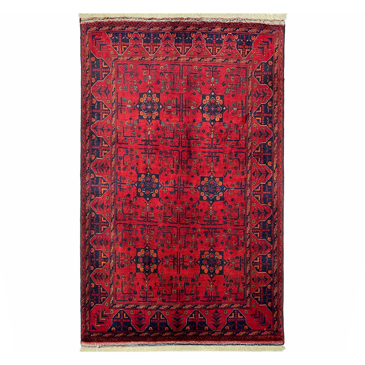 El Dokuma Kırmızı Afgan Bilicik Yün Halı (100x150 cm)