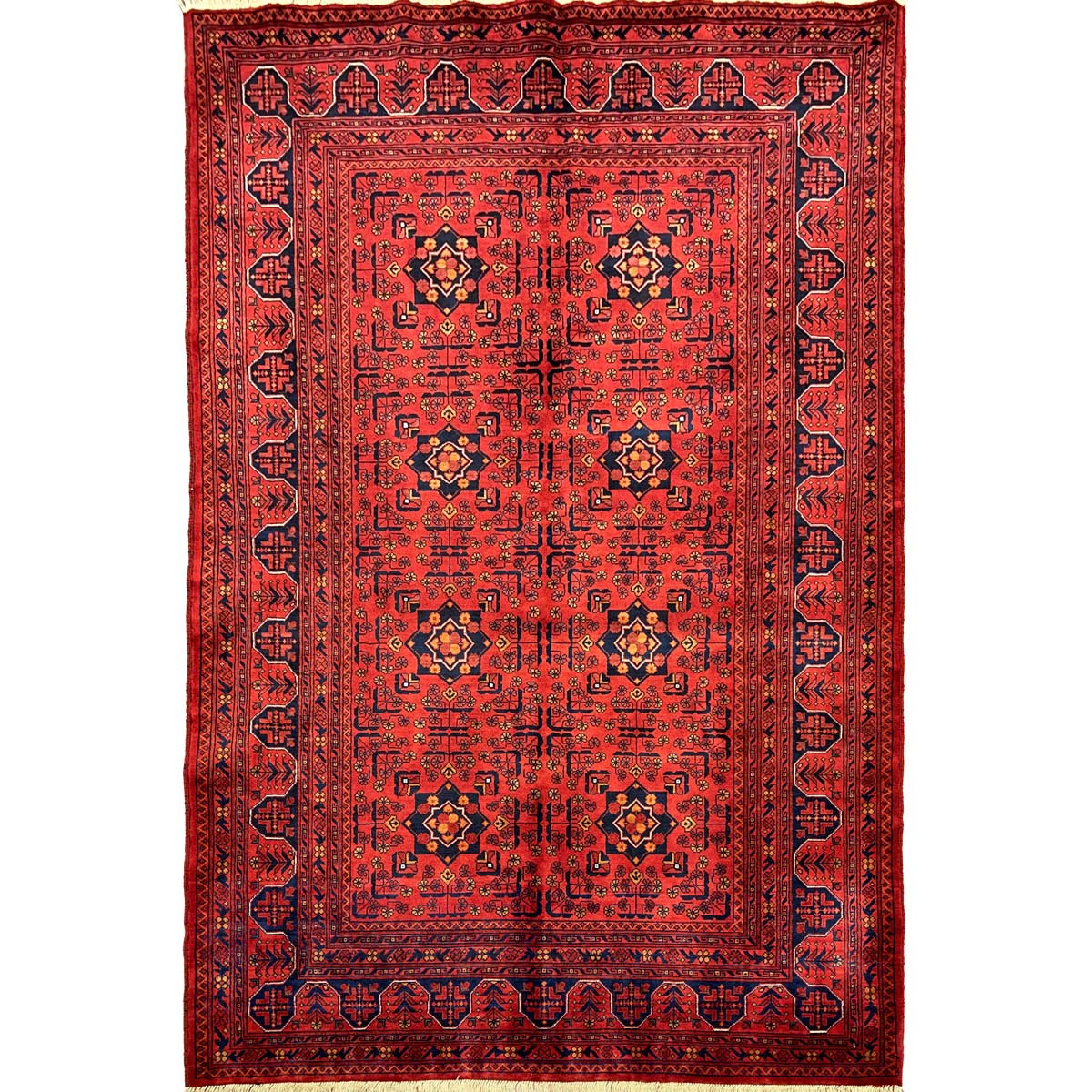 El Dokuma Kırmızı Afgan Bilicik İnce Dokuma Yün Halı (125x190 cm)