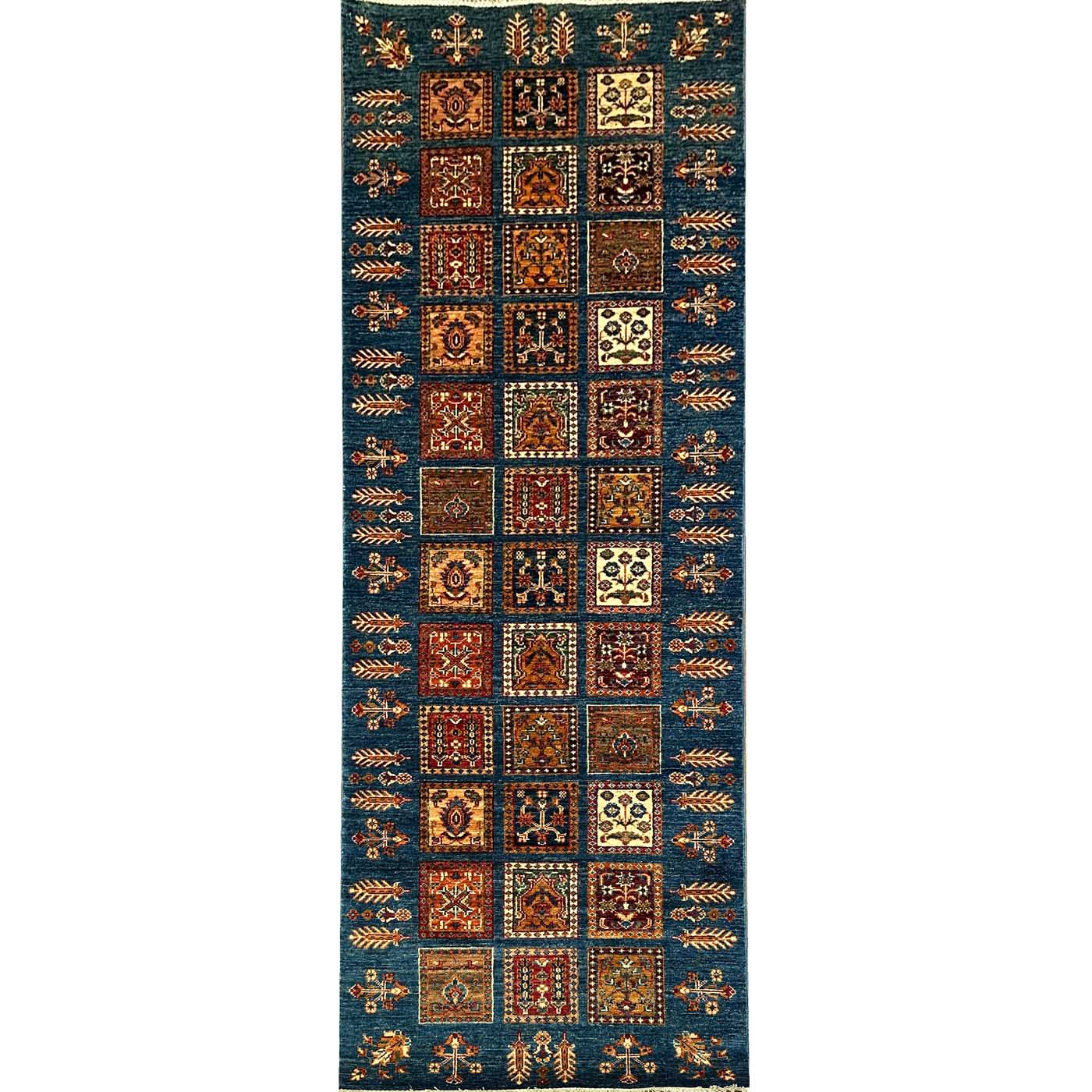 El Dokuma Mavi Bahtiyar Kabile Yün Yolluk Halı (80x255 cm)