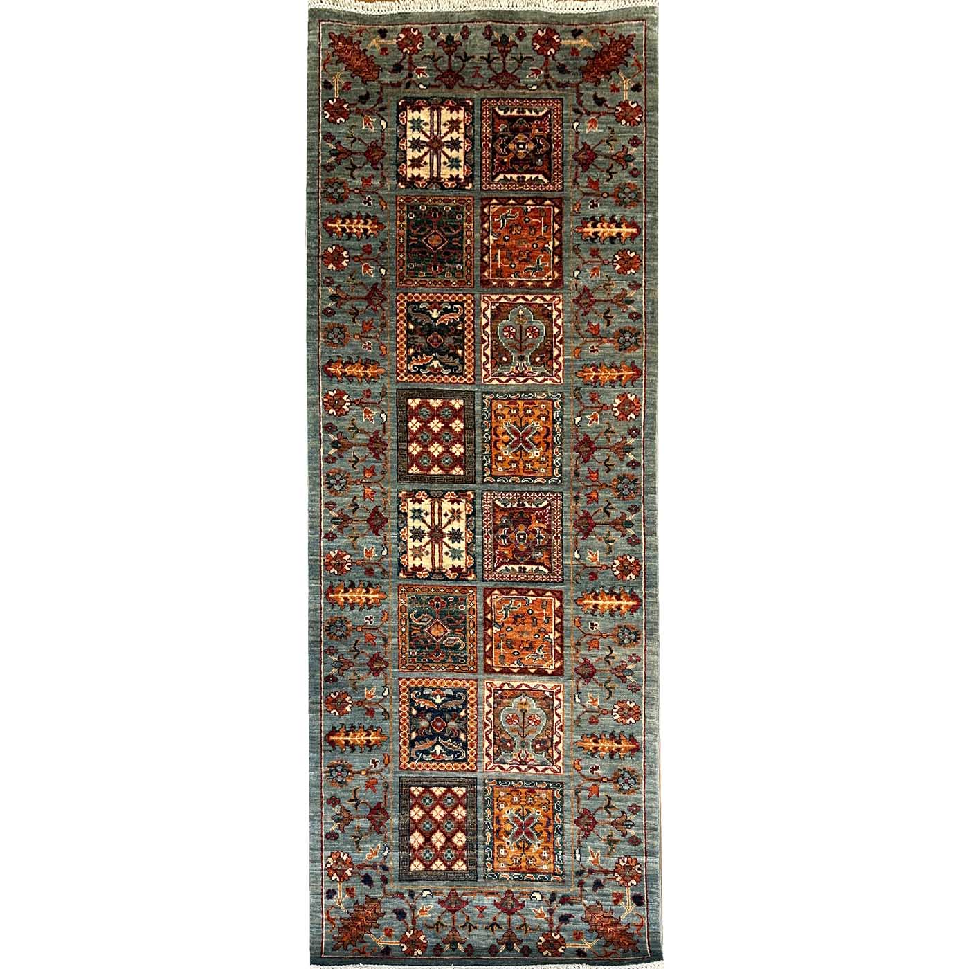 El Dokuma Turkuaz Bahtiyar Kabile Yün Yolluk Halı (80x215 cm)