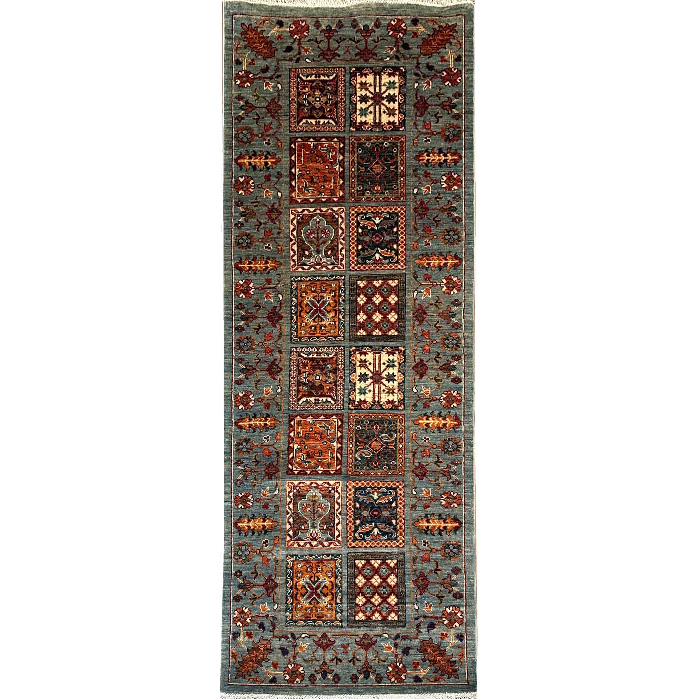 El Dokuma Turkuaz Bahtiyar Kabile Yün Yolluk Halı (80x220 cm)