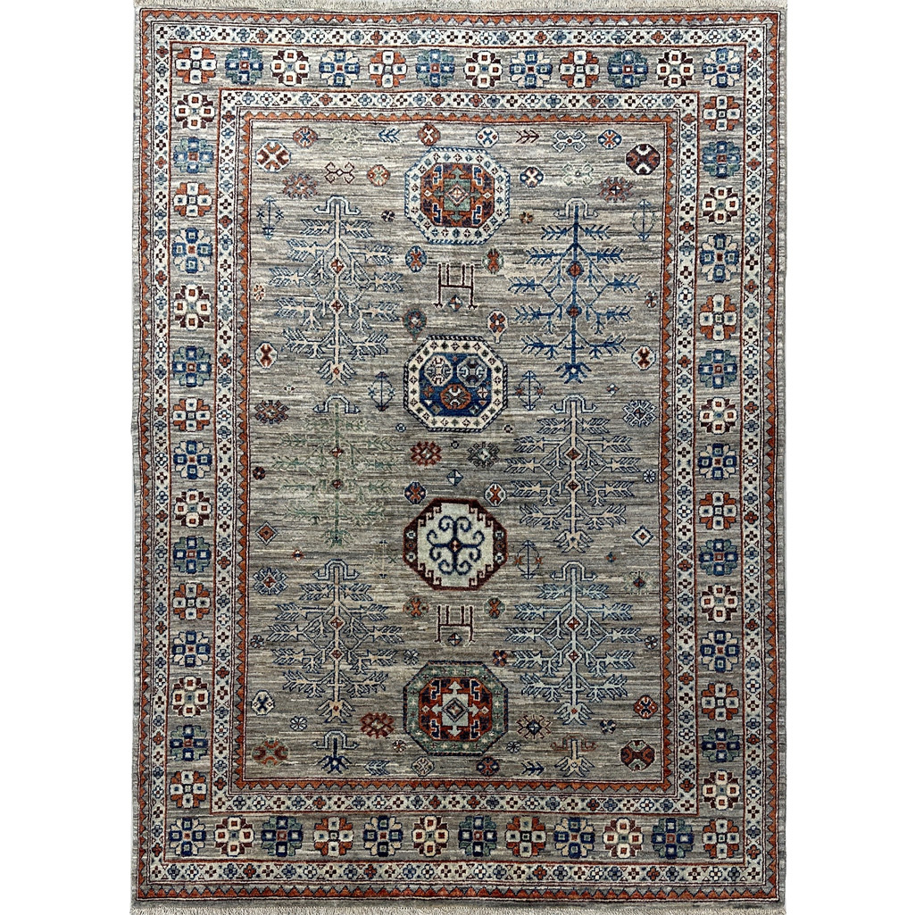 El Dokuma Natural Gri Afgan Kabile Yün Halı (160x210 cm)