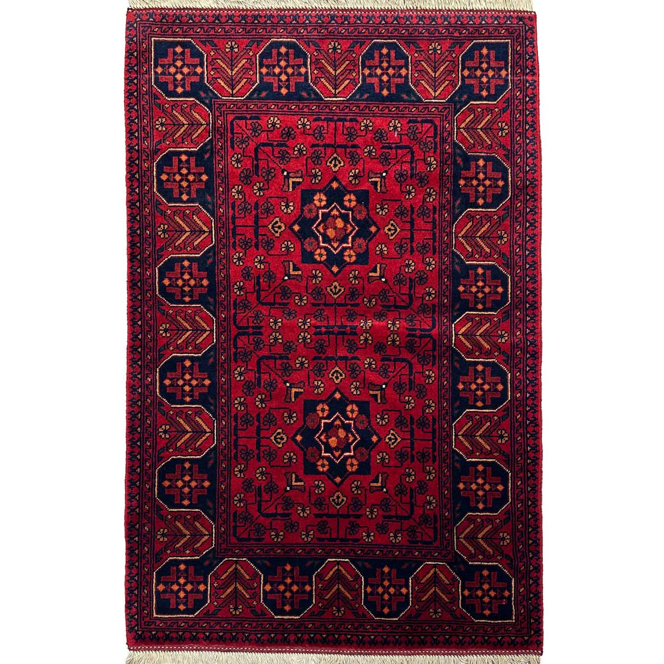 El Dokuma Yıldız Desenli Afgan Yün Halı (85x130 cm)