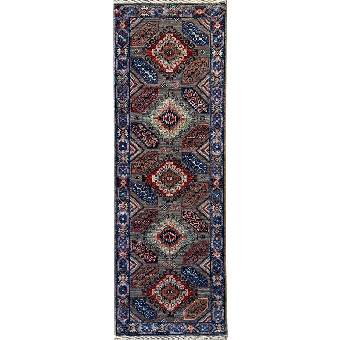 El Dokuma Gri Kaşkai İran Yün Yolluk Halı (60x180 cm)