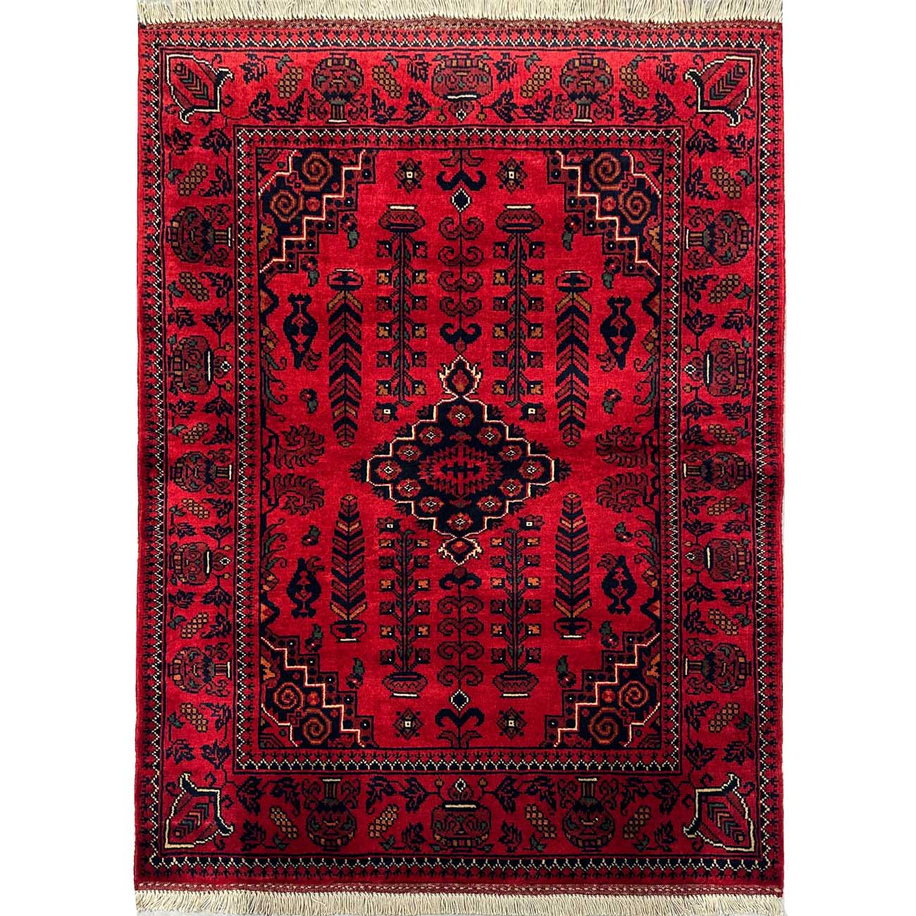 El Dokuma Kırmızı Afgan Yün Halı (85x110 cm)