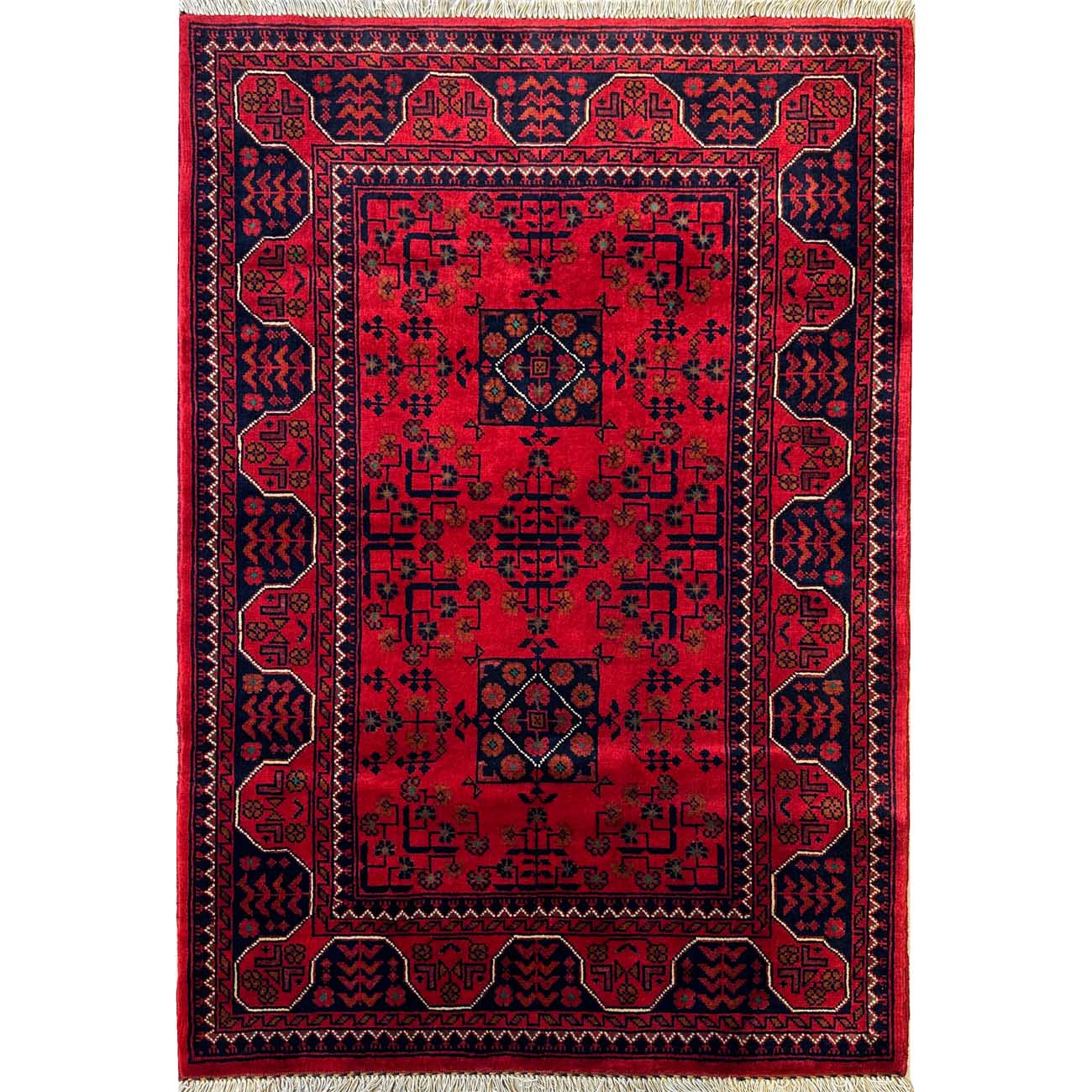 El Dokuma Yıldız Desenli Afgan Yün Halı (80x120 cm)