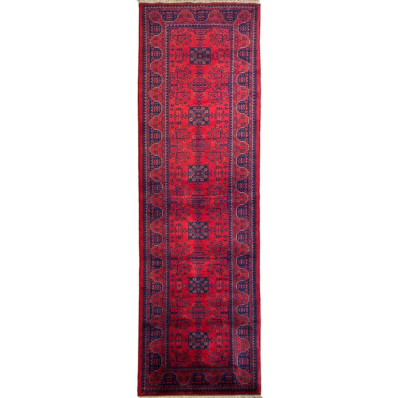 El Dokuma Yıldız Desenli Afgan Yün Yolluk Halı (85x290 cm)