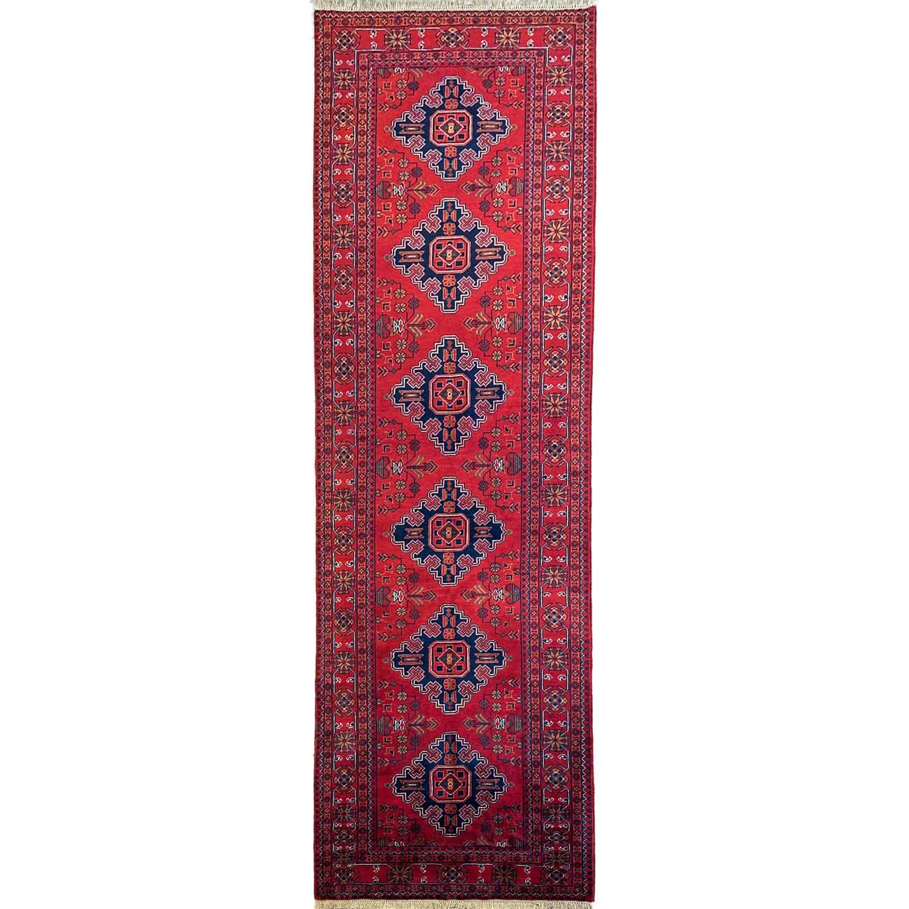 El Dokuma Kırmızı Afgan Yün Yolluk Halı (85x300 cm)