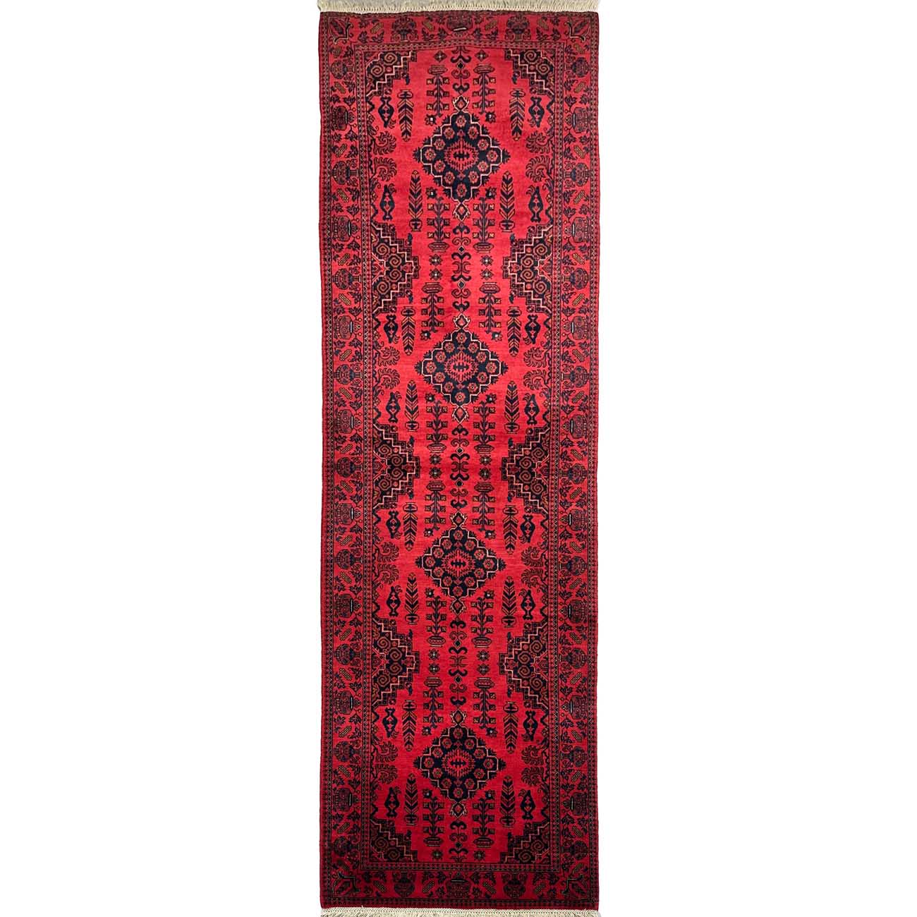 El Dokuma Kırmızı Afgan Yün Yolluk Halı (80x295 cm)