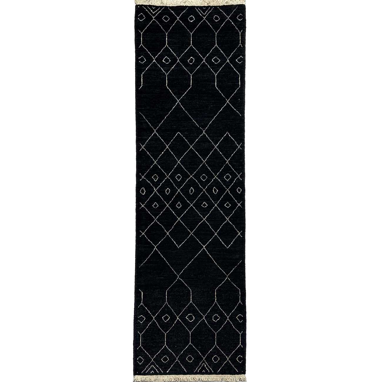 El Dokuma Siyah Modern Yün Yolluk Halı (65x210 cm)