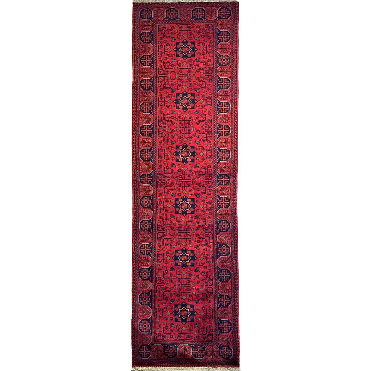 El Dokuma Kırmızı Afgan Yün Yolluk Halı (80x310 cm)