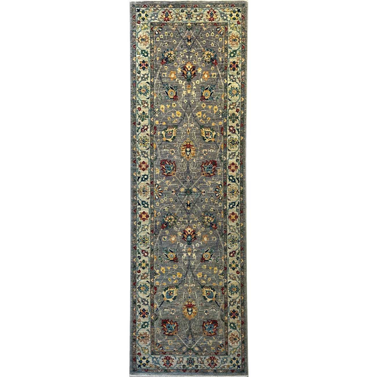 El Dokuma Gri Premium Sultani Yün Yolluk Halı (80x250 cm)