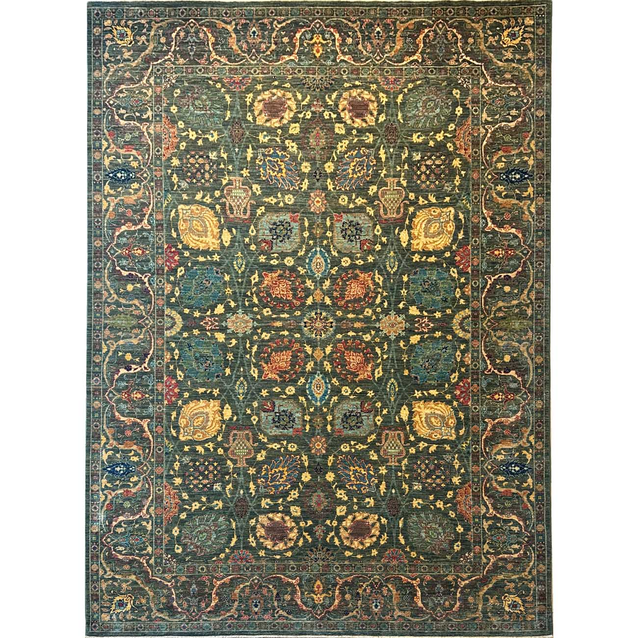 El Dokuma Yeşil Premium Sultani Yün Halı (200x300 cm)