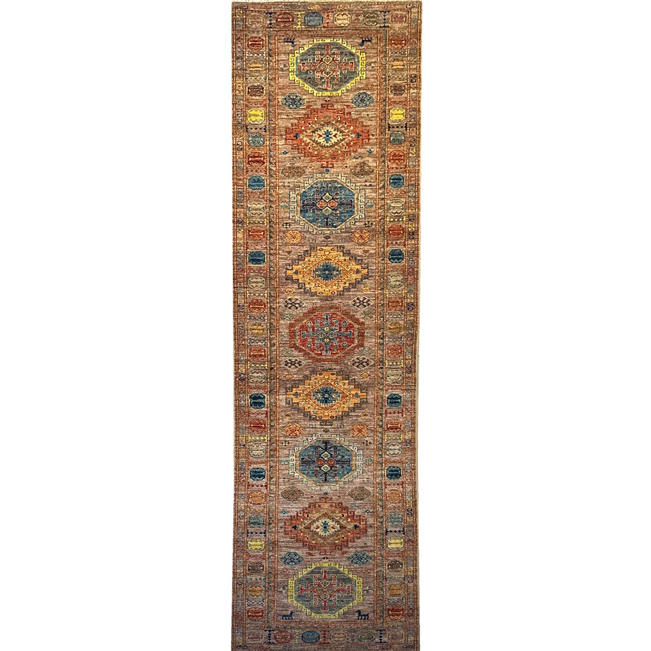 El Dokuma Kazak Kabile Yün Yolluk Halı (80x300 cm)