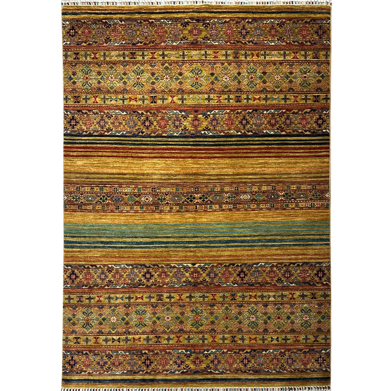 El Dokuma Yeşil Çizgili Horcin Kabile Yün Halı (170x235 cm)