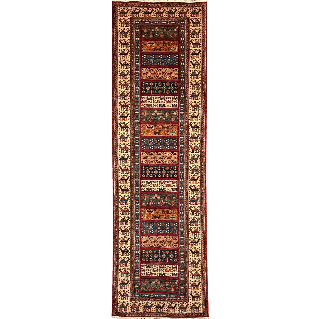 El Dokuma Figürlü Afgan Kabile Yün Yolluk Halı (80x300 cm)