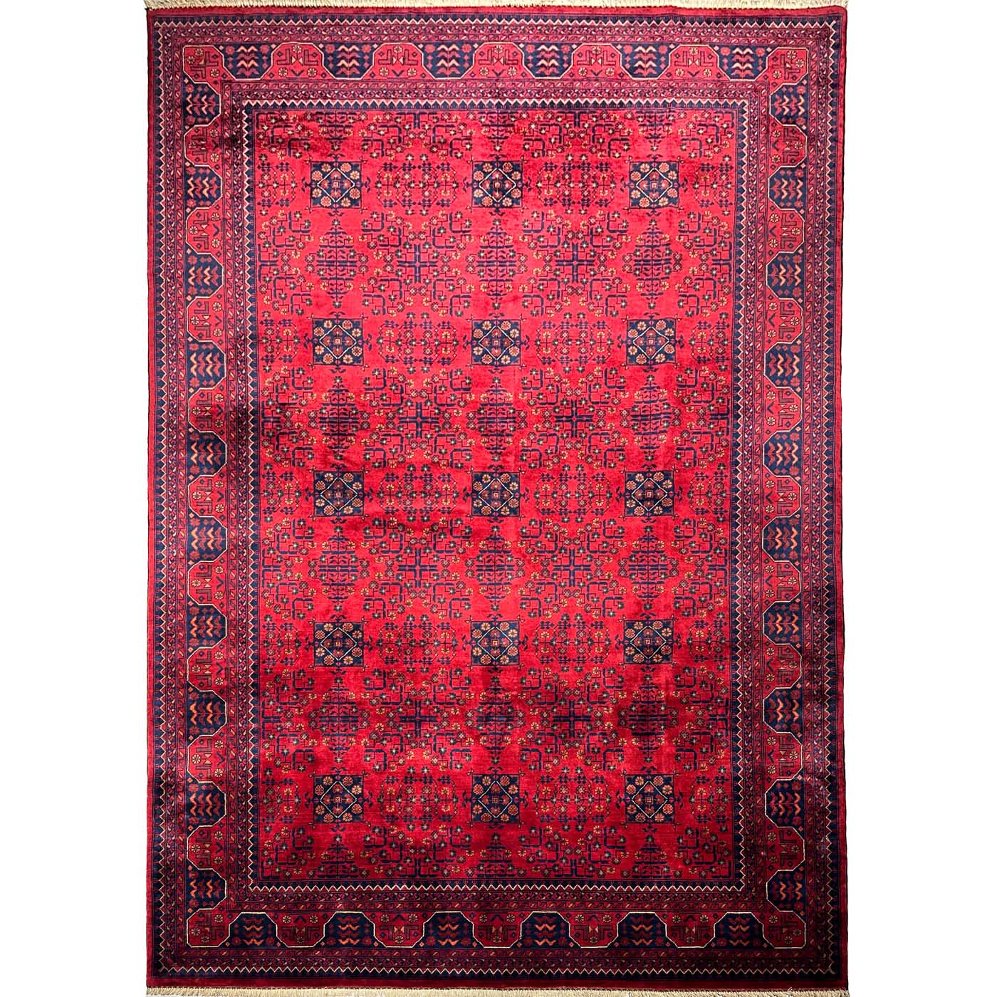 El Dokuma Yıldız Desenli Kırmızı Afgan Yün Halı (200x300 cm)