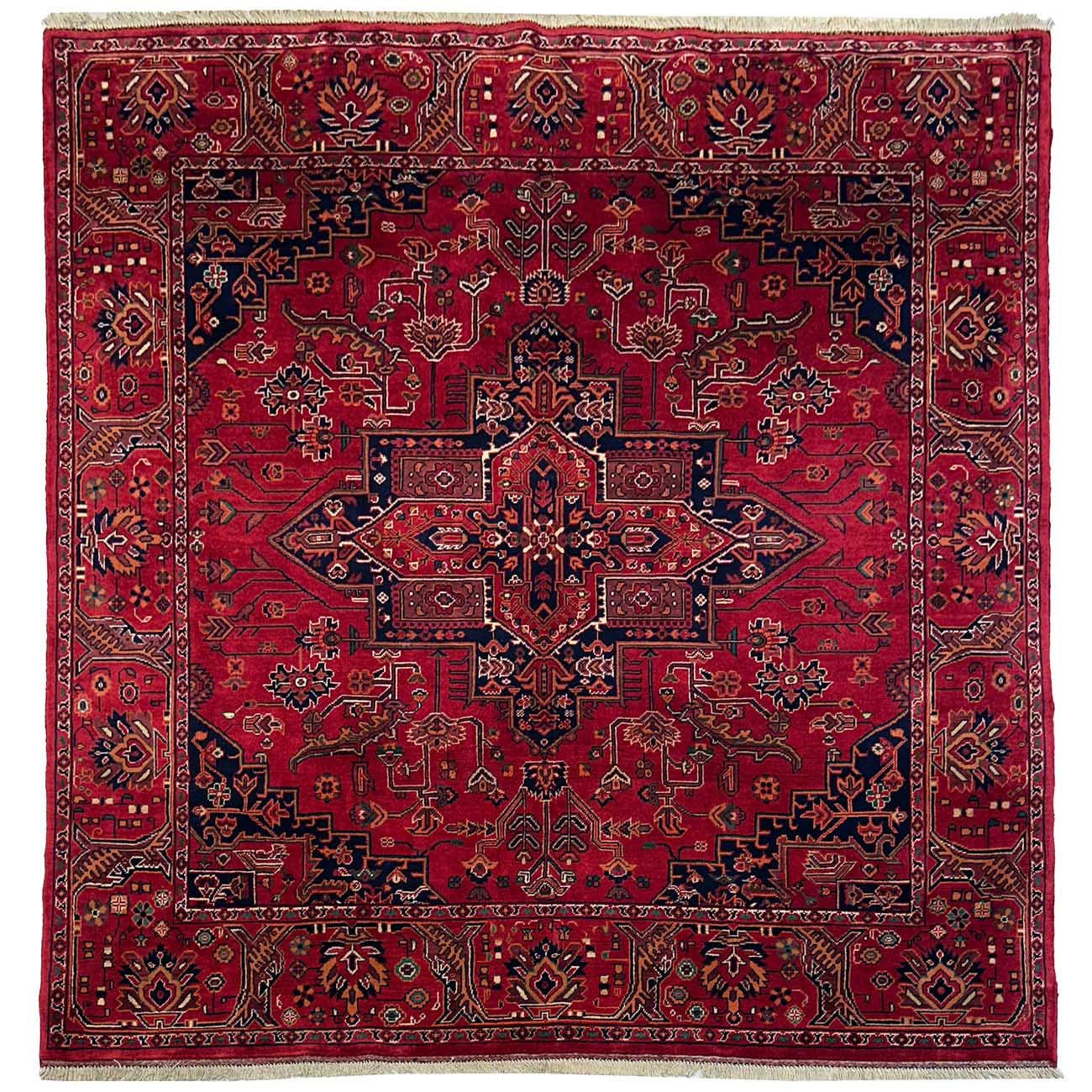 El Dokuma Afgan Heris Madalyon Kare Yün Halı (180x185 cm)