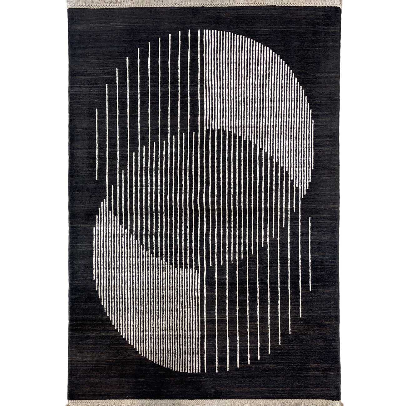 El Dokuma Siyah Modern İskandinav Yün Halı (115x175 cm)