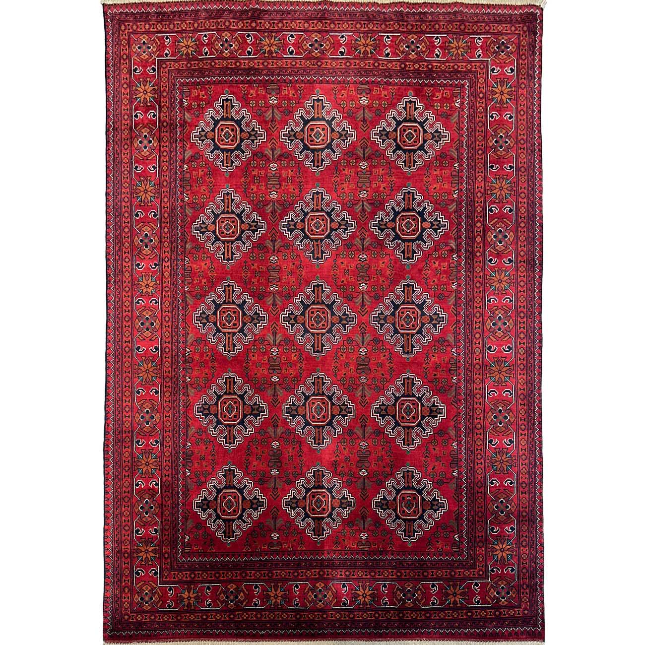 El Dokuma Kırmızı Afgan Türkmen Yün Halı (150x215 cm)