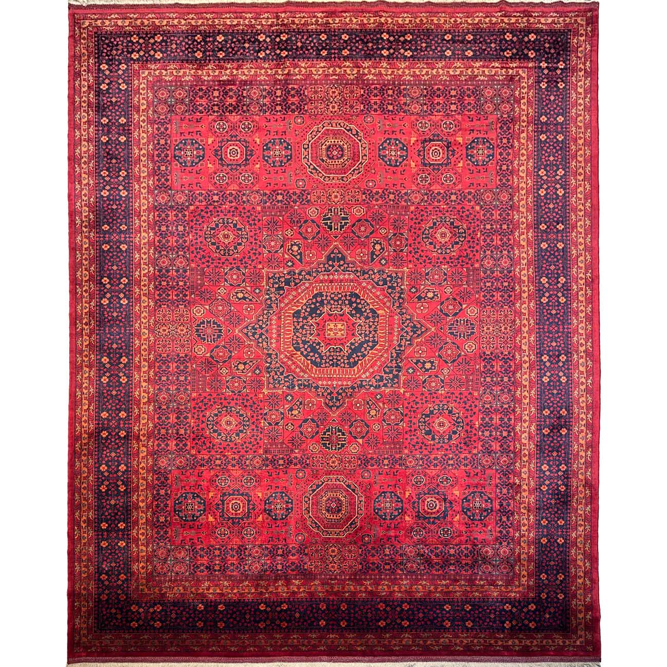 El Dokuma Kırmızı Afghan Memlük Yün Halı (310x420 cm)
