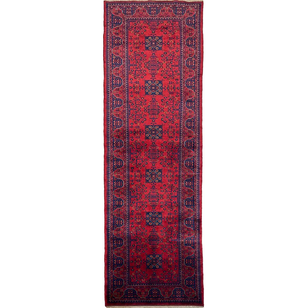 El Dokuma Kırmızı Afgan Yün Yolluk Halı (85x300 cm)
