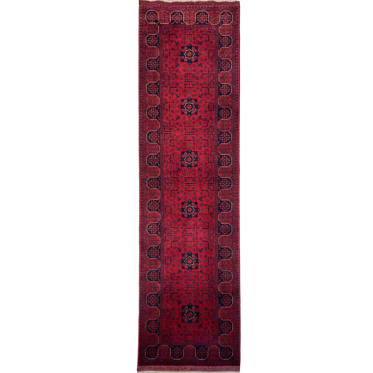 El Dokuma Kırmızı Afgan Yün Yolluk Halı (85x310 cm)
