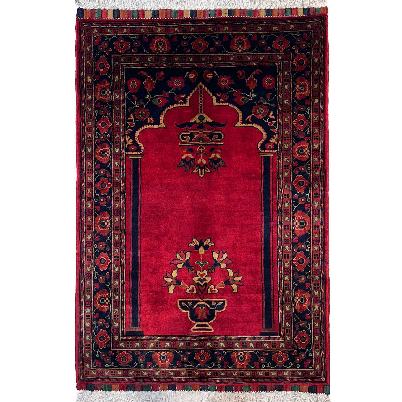 El Dokuma Kırmızı Afgan Bilicik Seccade Yün Halı (85x120 cm)