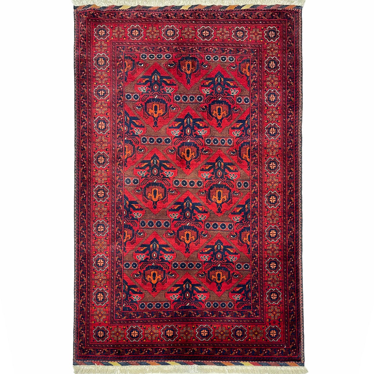 El Dokuma Kırmızı Afgan Bilicik Yün Halı (100x150 cm)