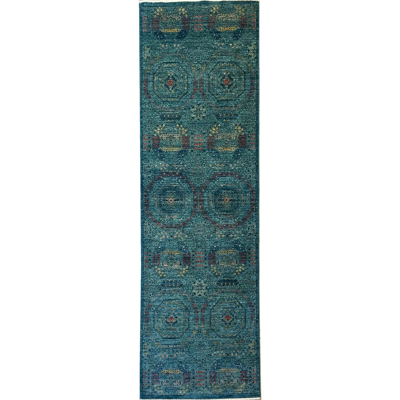 El Dokuma Turkuaz Premium Memlük Yün Yolluk Halı (75x250 cm)