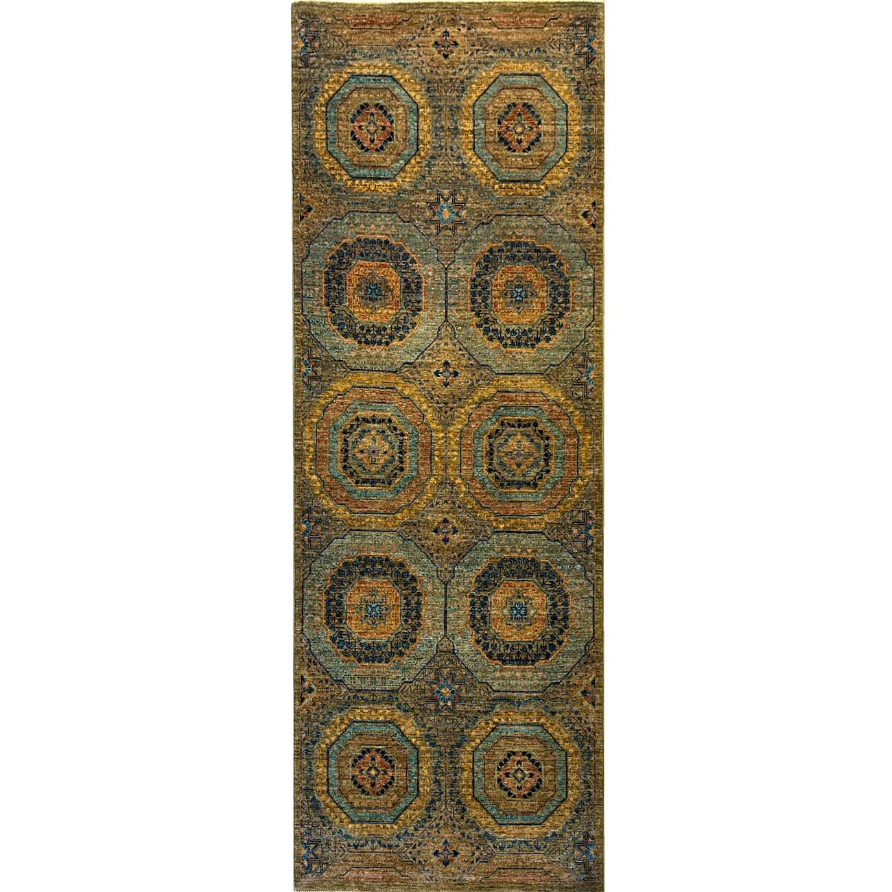 El Dokuma Yeşil Premium Memlük Yün Yolluk Halı (75x215 cm)