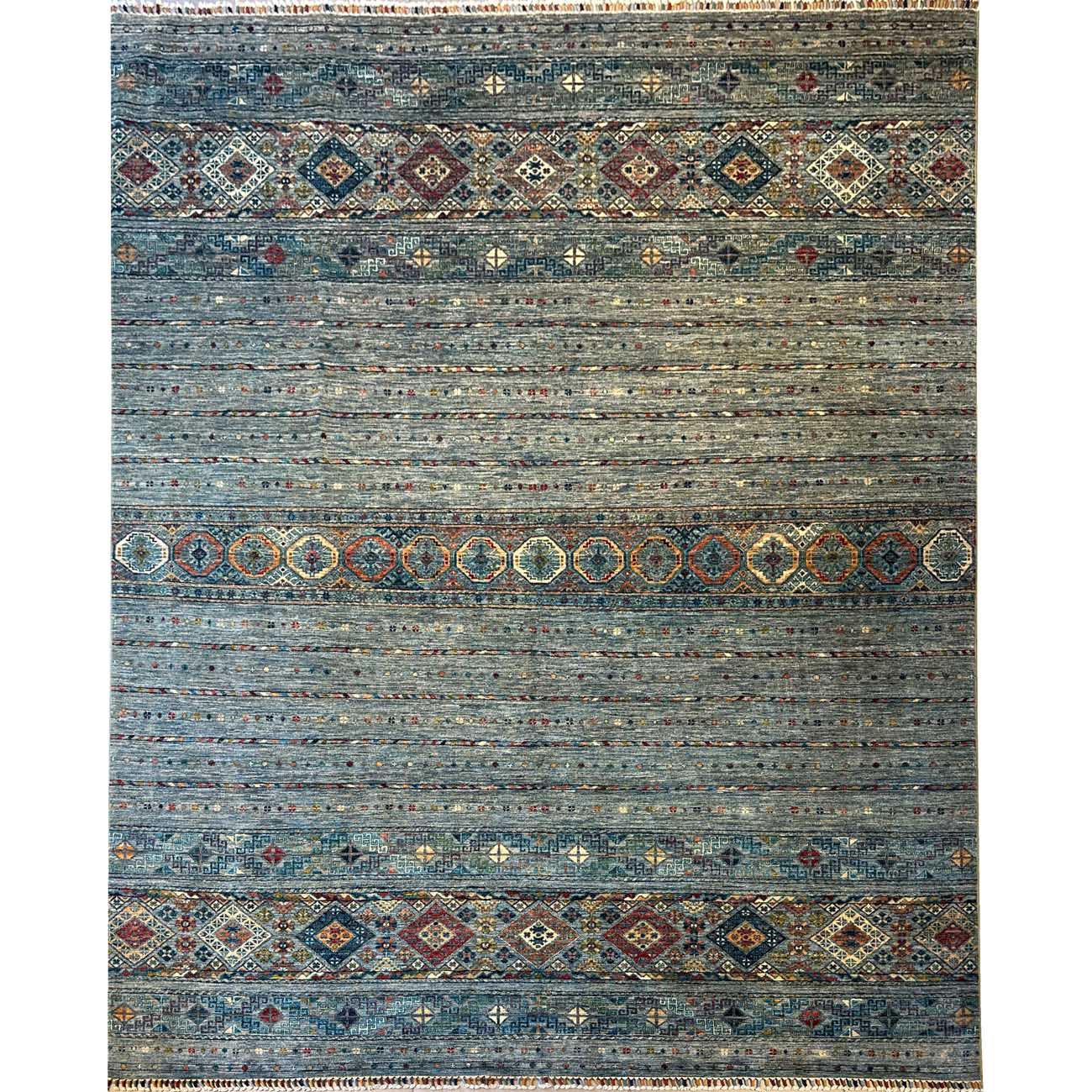 El Dokuma Mavi Horcin Afgan Kabile Yün Halı (245x295 cm)