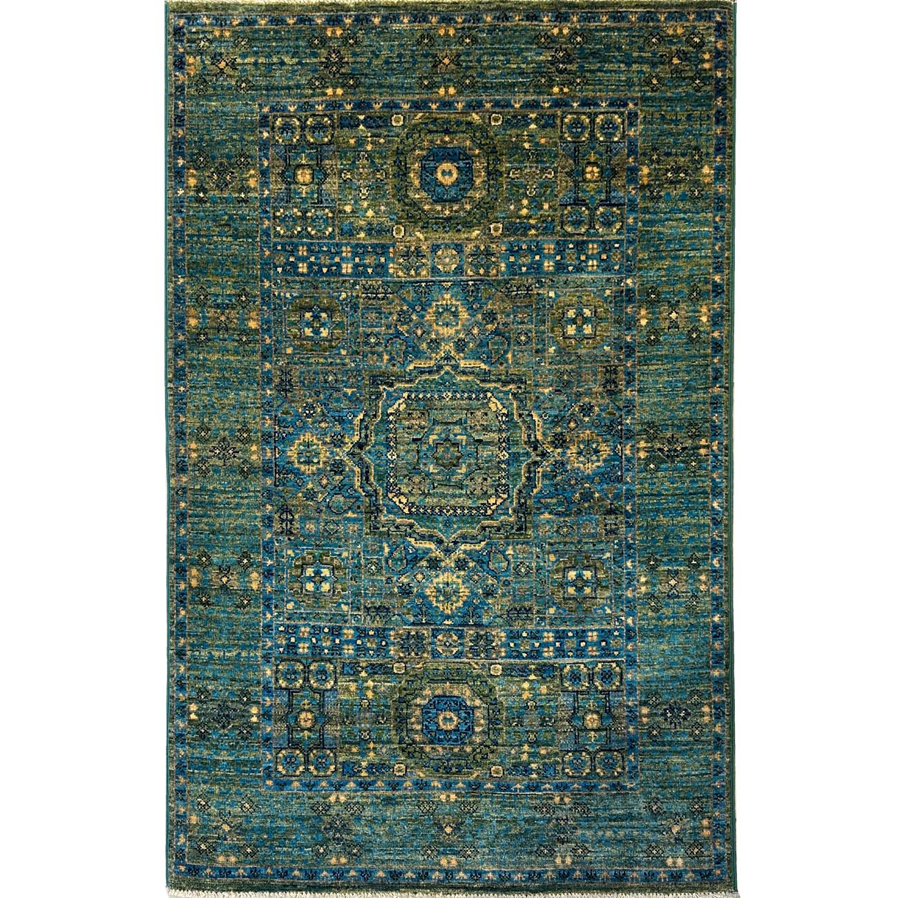 El Dokuma Yeşil Premium Memlük Yün Halı (80x125 cm)