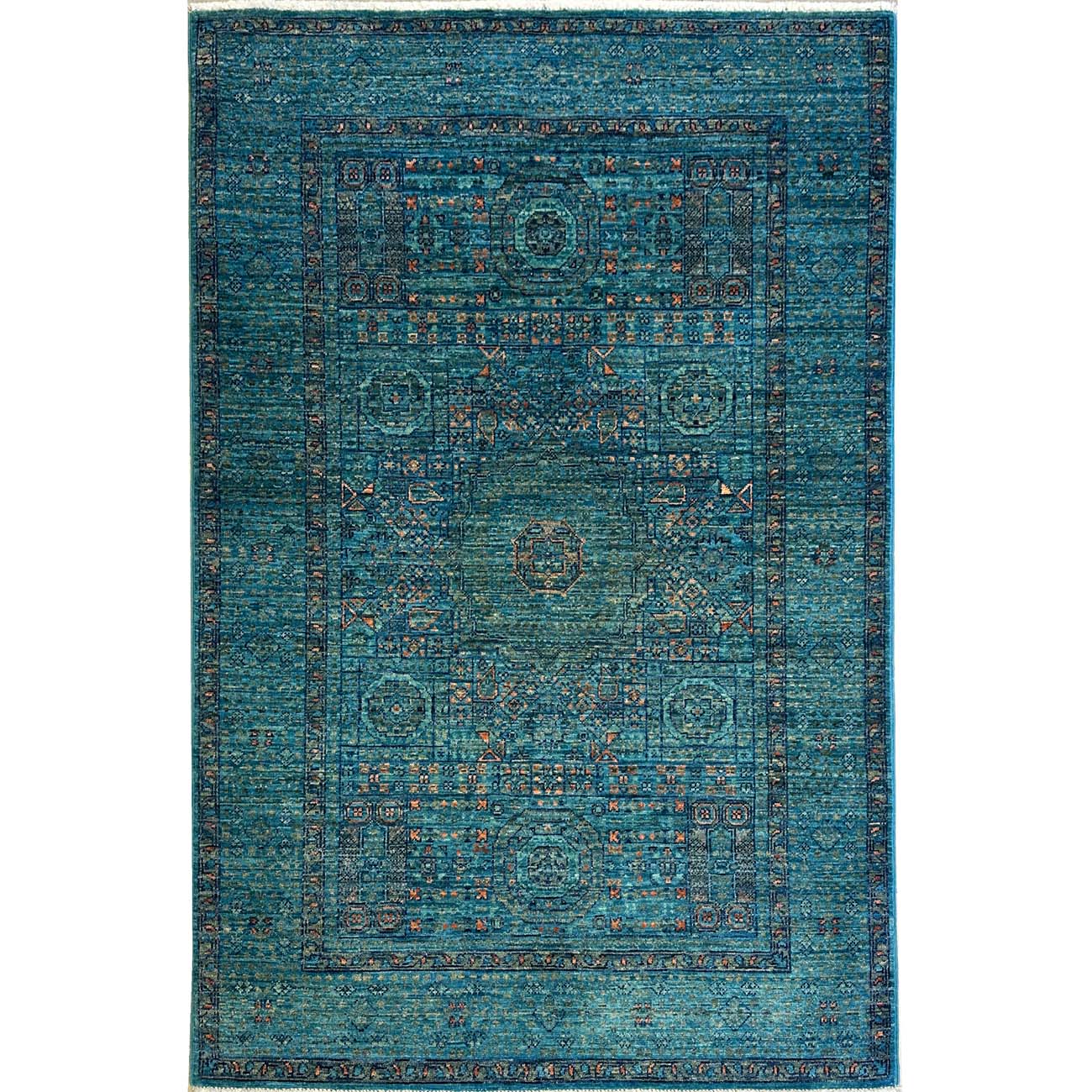El Dokuma Turkuaz Premium Memlük Yün Halı (100x150 cm)