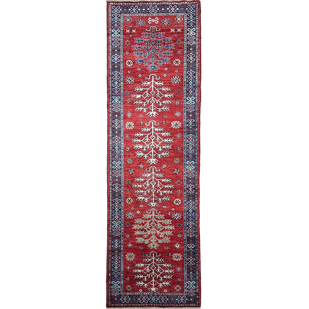 El Dokuma Kırmızı Afgan Kabile Yün Yolluk Halı (85x300 cm)
